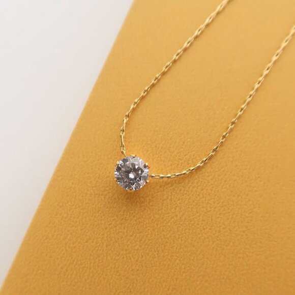 NEW Solitaire Diamond 18K Gold Plated Necklace - Picture 2 of 13